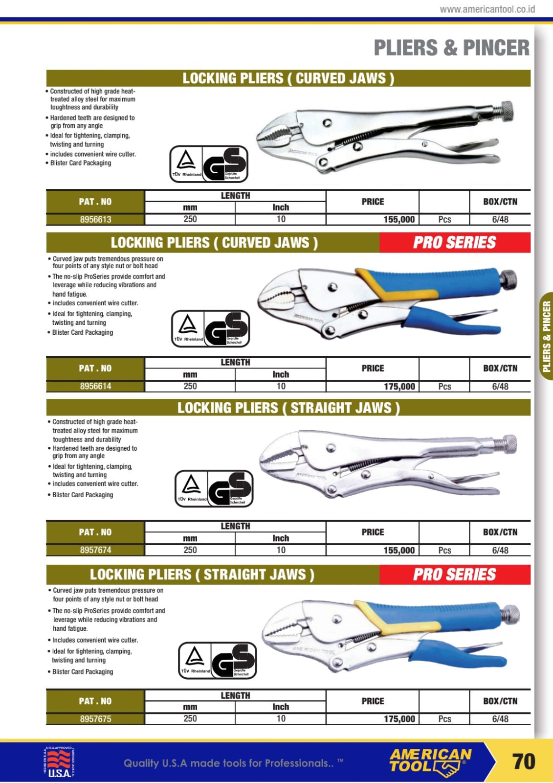 AMERICANTOOLS COMBINATION PLIER, DIAGONAL CUTTER, LOCKING PLIER , CARPENTER, AVIANTION SNIP AND HAND RIVETED - Gambar 6