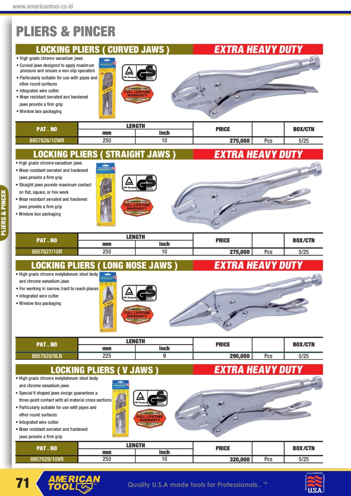 AMERICANTOOLS COMBINATION PLIER, DIAGONAL CUTTER, LOCKING PLIER , CARPENTER, AVIANTION SNIP AND HAND RIVETED - Gambar 7